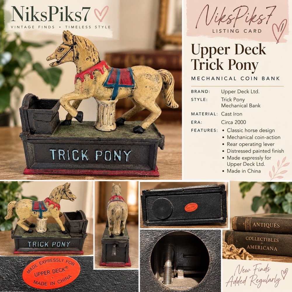 Upper Deck Trick Pony Cast Iron Mechanical Coin Bank Vintage Style Reproduction